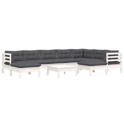 -Delige Loungeset Met Kussens Massief Grenenhout Wit