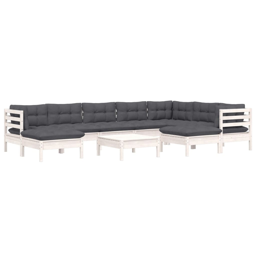 -Delige Loungeset Met Kussens Massief Grenenhout Wit