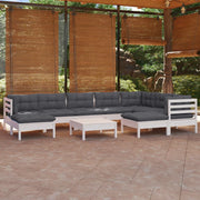 Loungeset 10-delig massief grenenhout wit