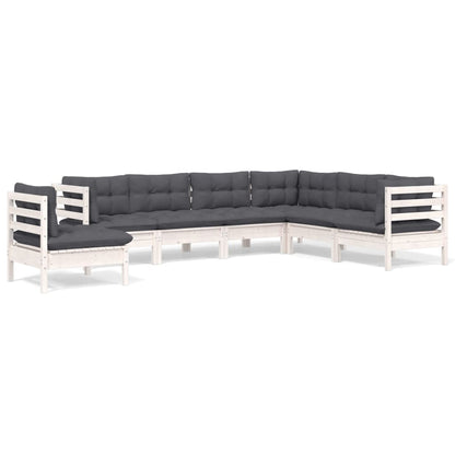 -Delige Loungeset Met Kussens Massief Grenenhout Wit