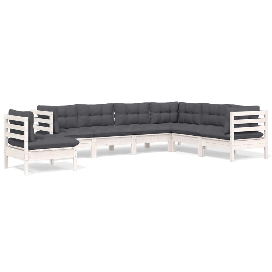 -Delige Loungeset Met Kussens Massief Grenenhout Wit
