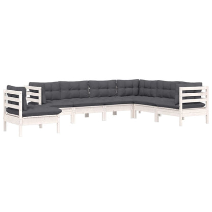 -Delige Loungeset Met Kussens Massief Grenenhout Wit