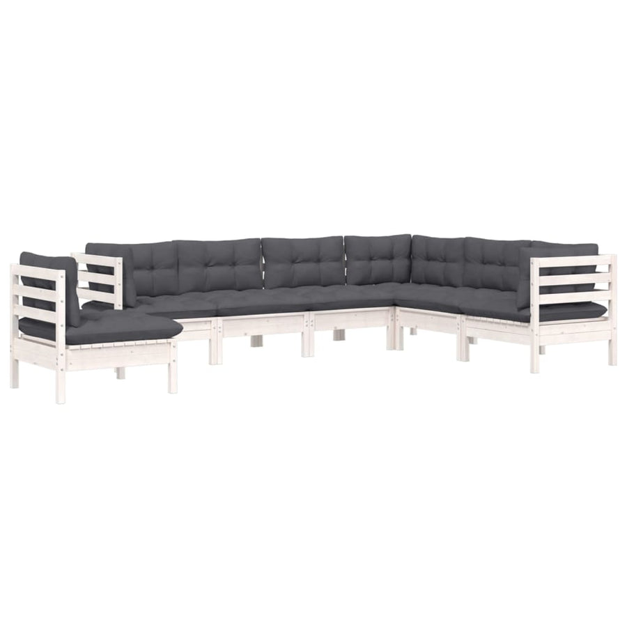 -Delige Loungeset Met Kussens Massief Grenenhout Wit