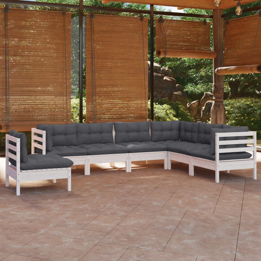 -Delige Loungeset Met Kussens Massief Grenenhout Wit
