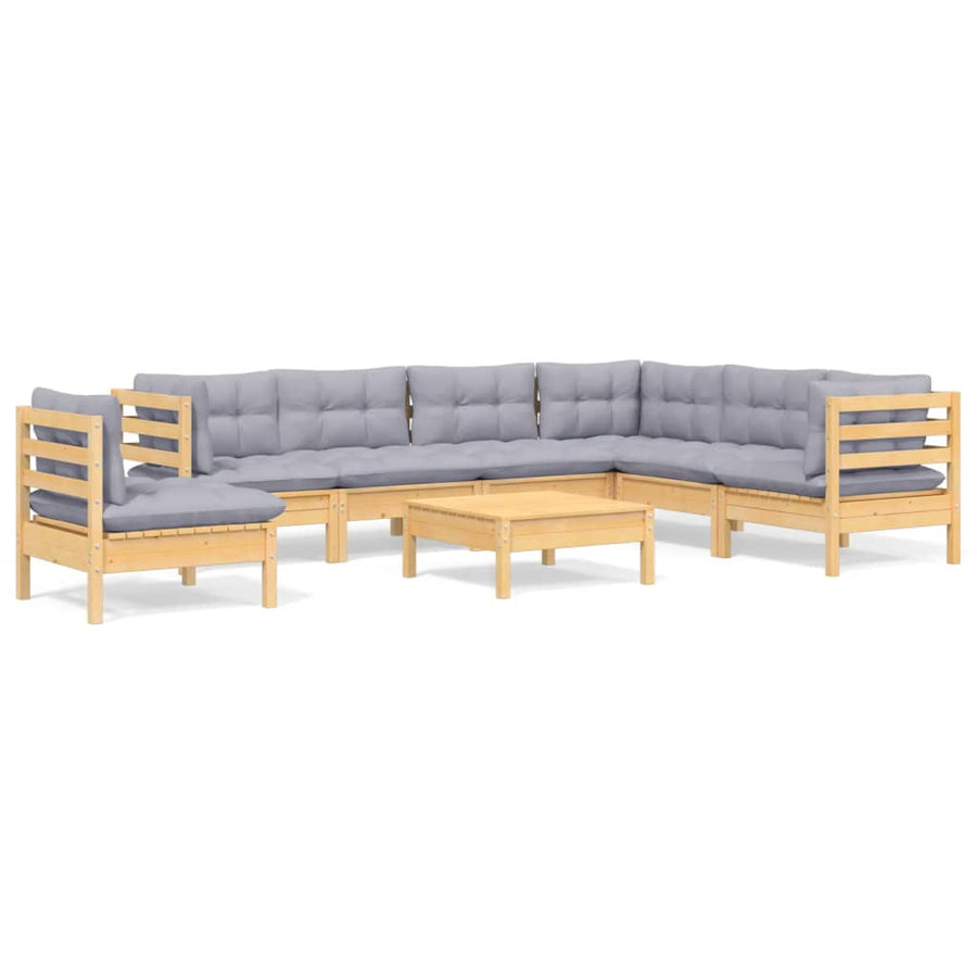 -Delige Loungeset Met Grijze Kussens Grenenhout Bruin en grijs