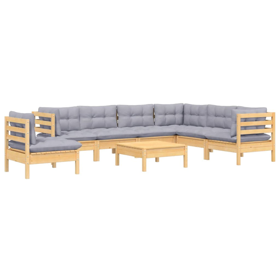 -Delige Loungeset Met Grijze Kussens Grenenhout Bruin en grijs