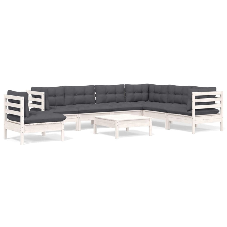 -Delige Loungeset Met Kussens Massief Grenenhout Wit