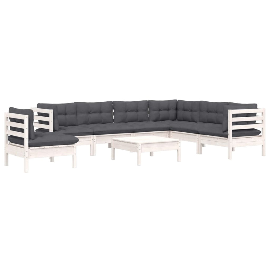 -Delige Loungeset Met Kussens Massief Grenenhout Wit
