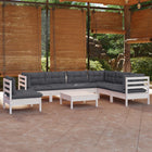 8-piece Lounge Set with Cushions Solid Pine Wood White