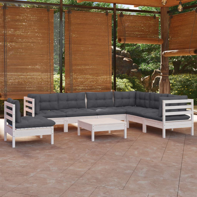 -Delige Loungeset Met Kussens Massief Grenenhout Wit