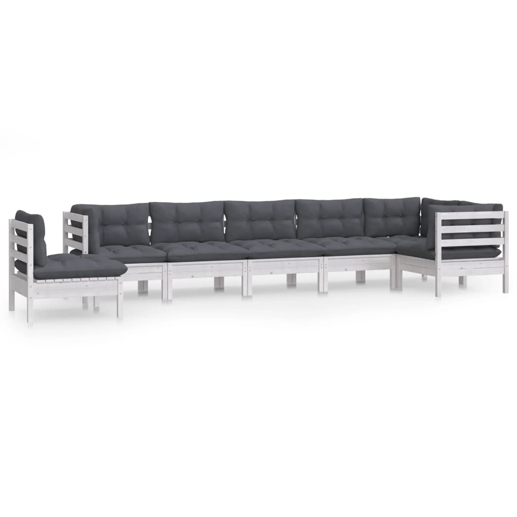 -Delige Loungeset Met Kussens Massief Grenenhout Wit