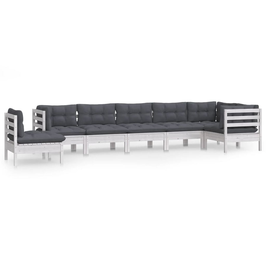 -Delige Loungeset Met Kussens Massief Grenenhout Wit