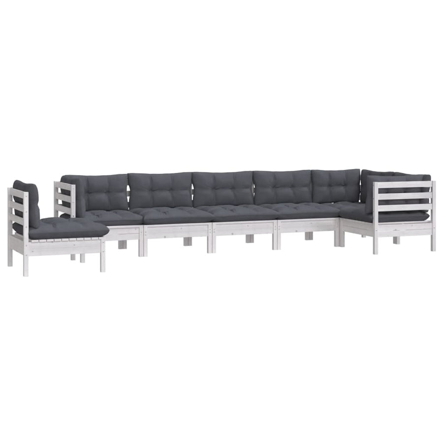 -Delige Loungeset Met Kussens Massief Grenenhout Wit