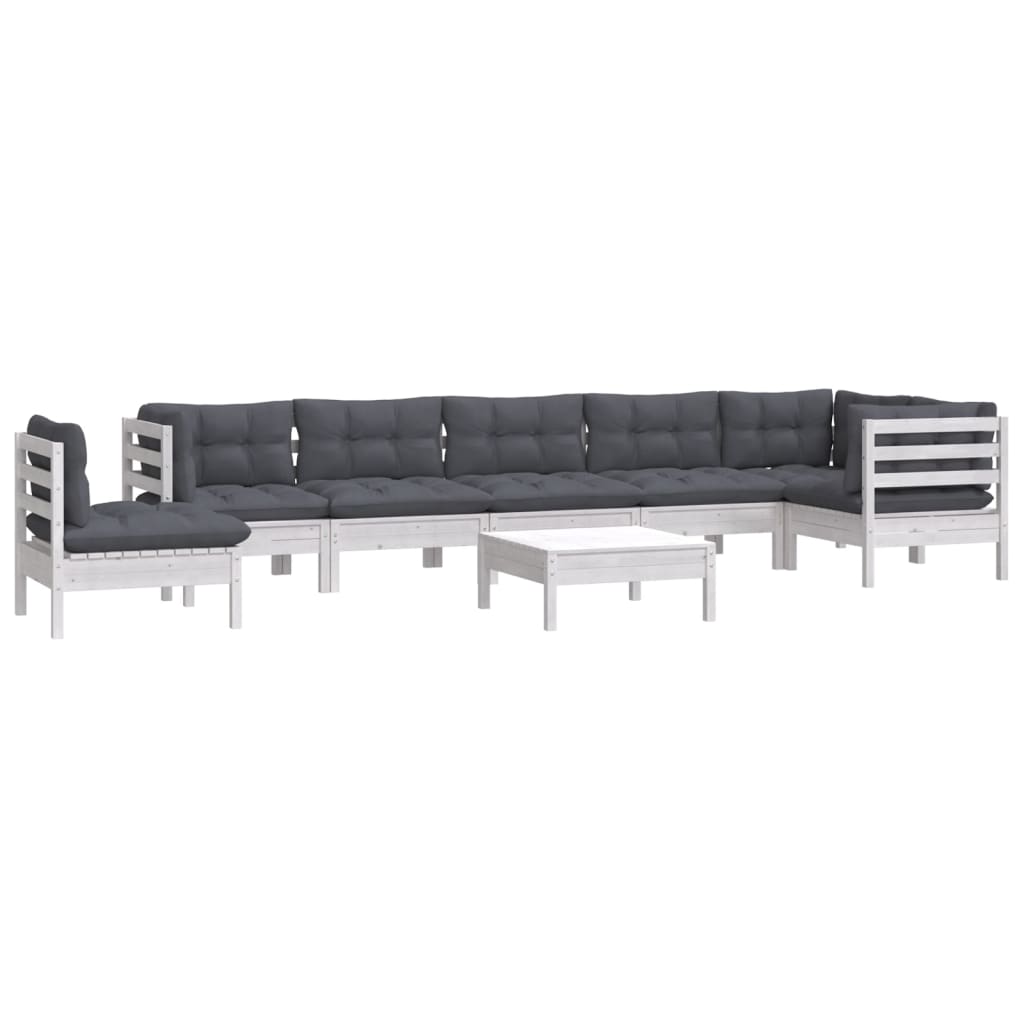 -Delige Loungeset Met Kussens Massief Grenenhout 9 Wit