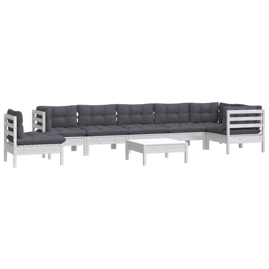 -Delige Loungeset Met Kussens Massief Grenenhout 9 Wit