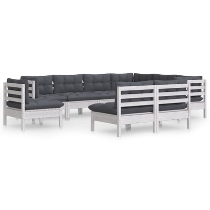 -Delige Loungeset Met Kussens Massief Grenenhout Wit