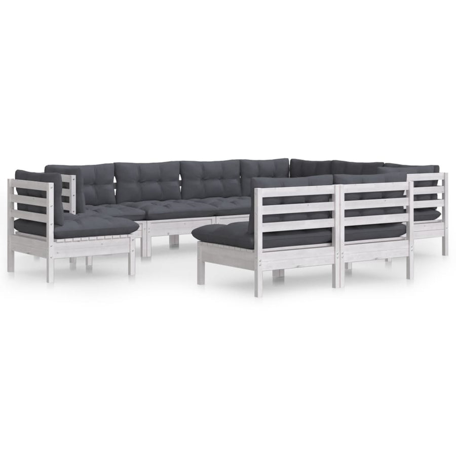 -Delige Loungeset Met Kussens Massief Grenenhout Wit