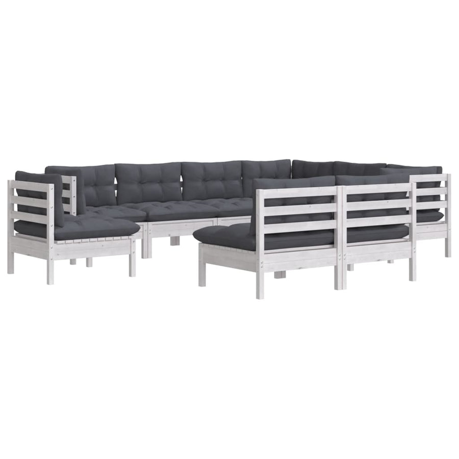 -Delige Loungeset Met Kussens Massief Grenenhout Wit