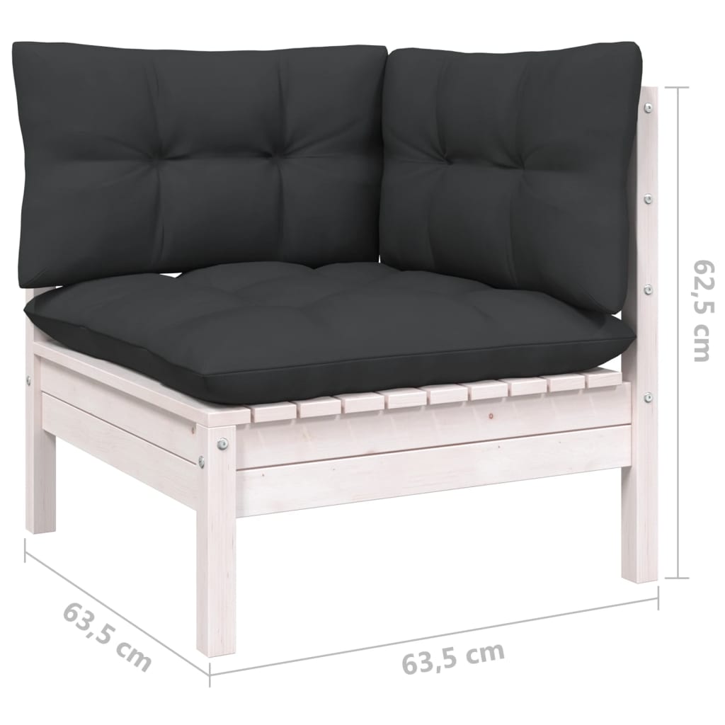 -Delige Loungeset Met Kussens Massief Grenenhout Wit