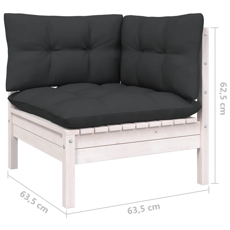 -Delige Loungeset Met Kussens Massief Grenenhout Wit