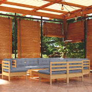 Loungeset 10-delig massief grenenhout grijs