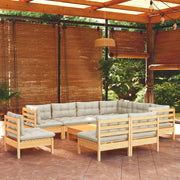Loungeset 10-delig grenenhout crèmekleurige kussens
