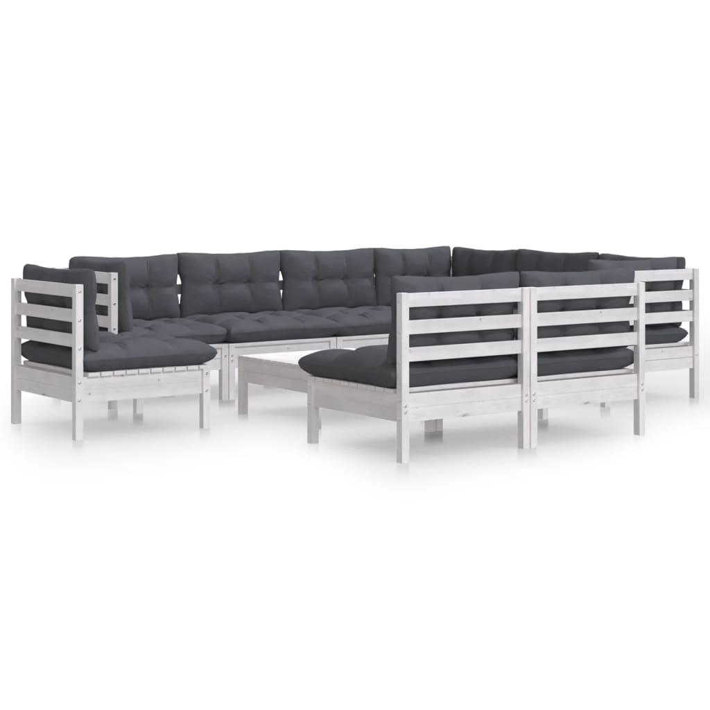 -Delige Loungeset Met Kussens Massief Grenenhout Wit