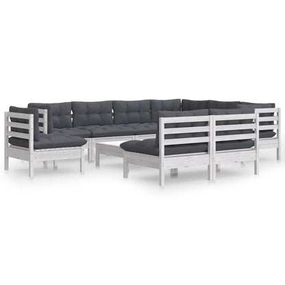 -Delige Loungeset Met Kussens Massief Grenenhout Wit