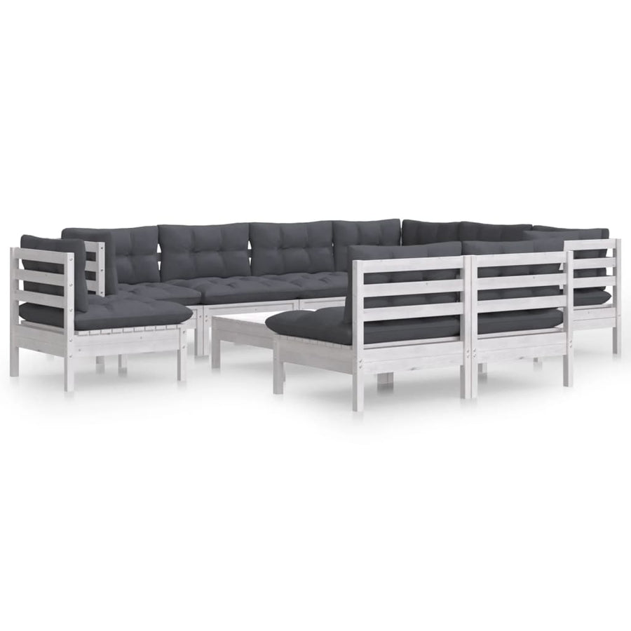 -Delige Loungeset Met Kussens Massief Grenenhout Wit
