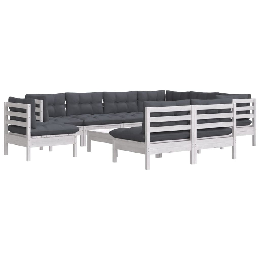 -Delige Loungeset Met Kussens Massief Grenenhout Wit