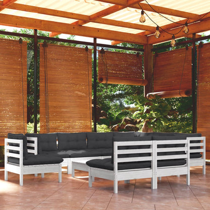 -Delige Loungeset Met Kussens Massief Grenenhout Wit