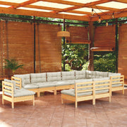Loungeset 10-delig grenenhout crème