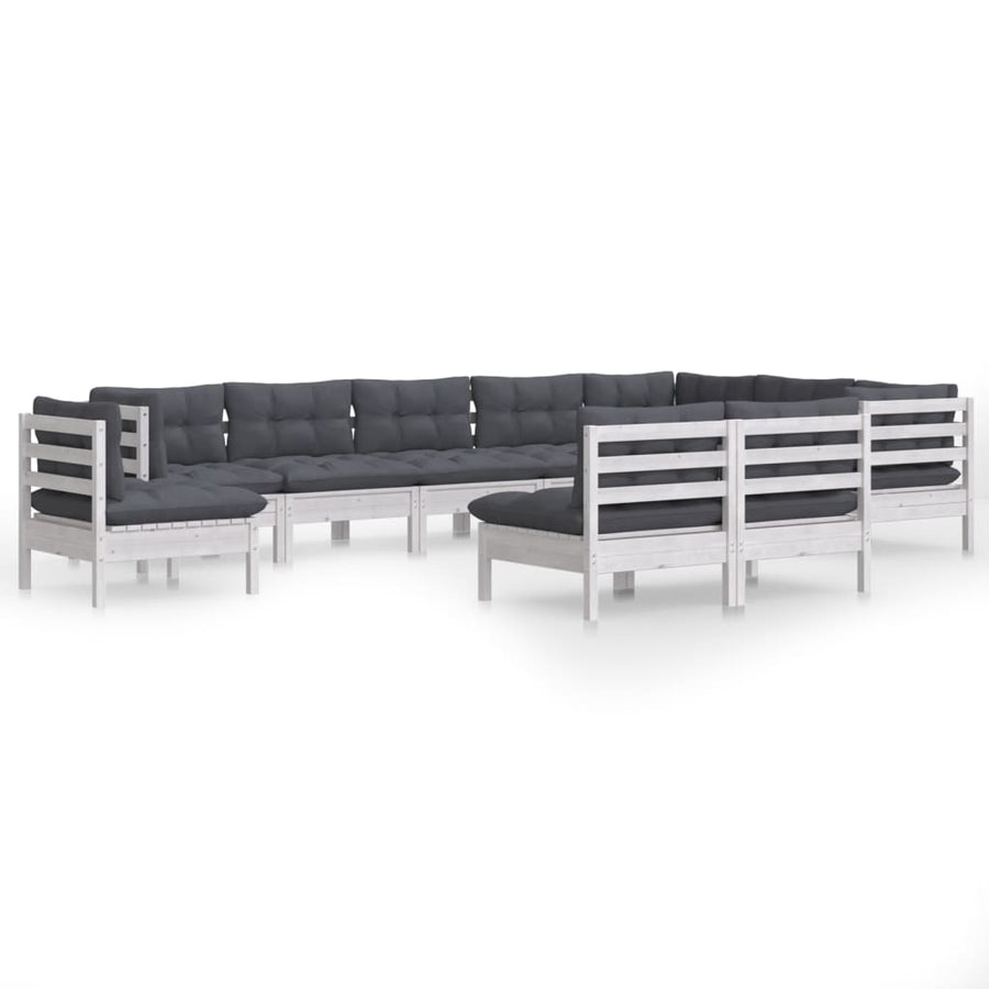 -Delige Loungeset Met Kussens Massief Grenenhout Wit