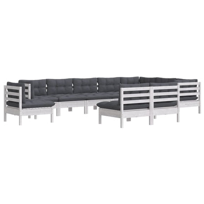 -Delige Loungeset Met Kussens Massief Grenenhout Wit