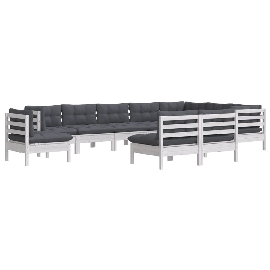 -Delige Loungeset Met Kussens Massief Grenenhout Wit