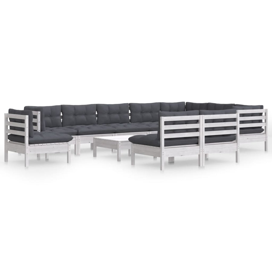-Delige Loungeset Met Kussens Massief Grenenhout Wit