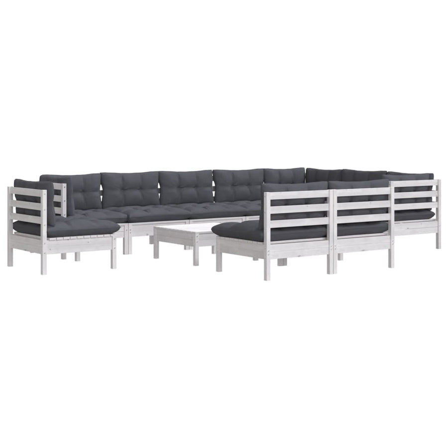 -Delige Loungeset Met Kussens Massief Grenenhout Wit