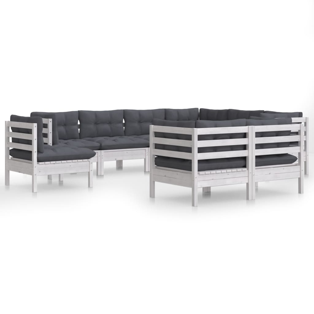 -Delige Loungeset Met Kussens Massief Grenenhout Wit