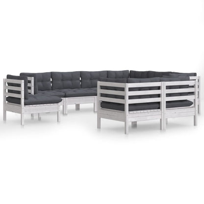 -Delige Loungeset Met Kussens Massief Grenenhout Wit