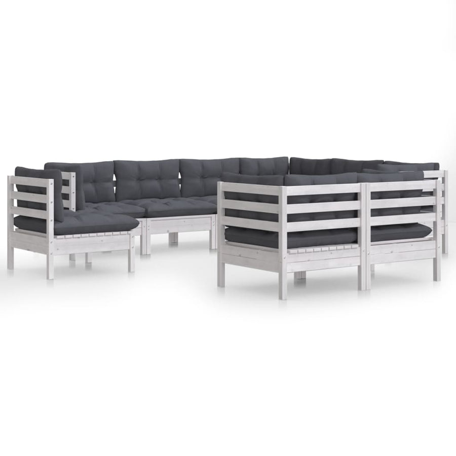 -Delige Loungeset Met Kussens Massief Grenenhout Wit
