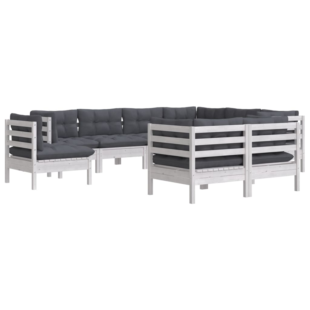 -Delige Loungeset Met Kussens Massief Grenenhout Wit