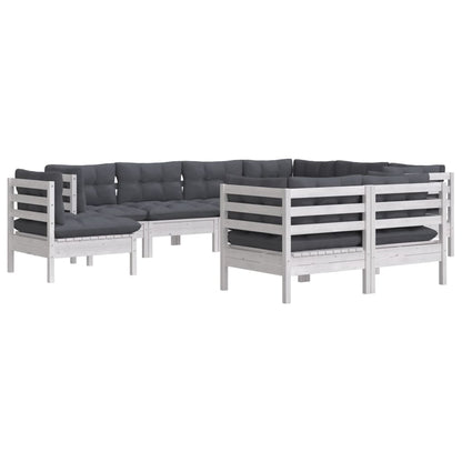 -Delige Loungeset Met Kussens Massief Grenenhout Wit