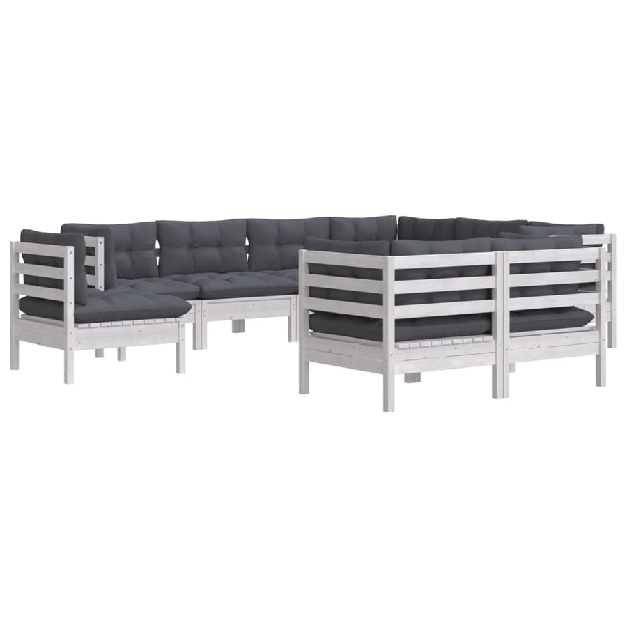 -Delige Loungeset Met Kussens Massief Grenenhout Wit