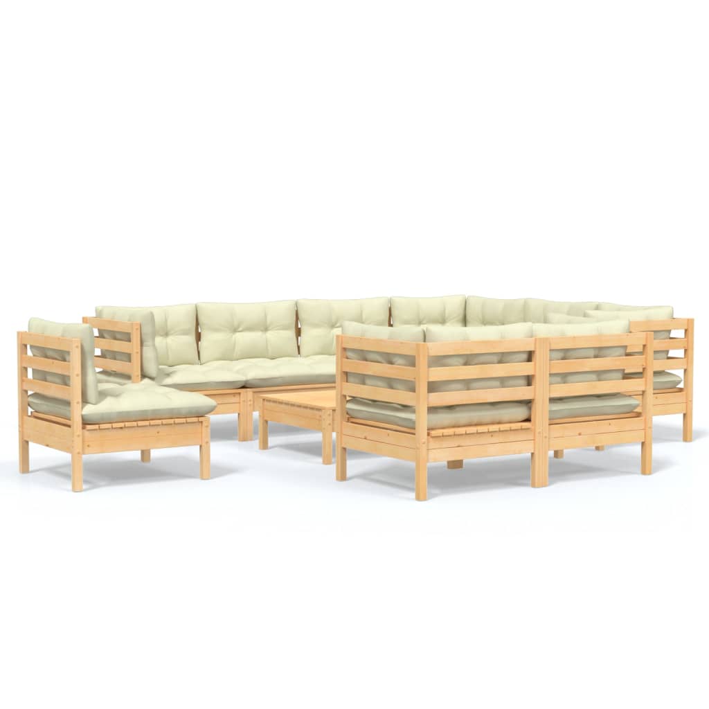 -Delige Loungeset Met Kleurige Kussens Grenenhout 10 Bruin en crème