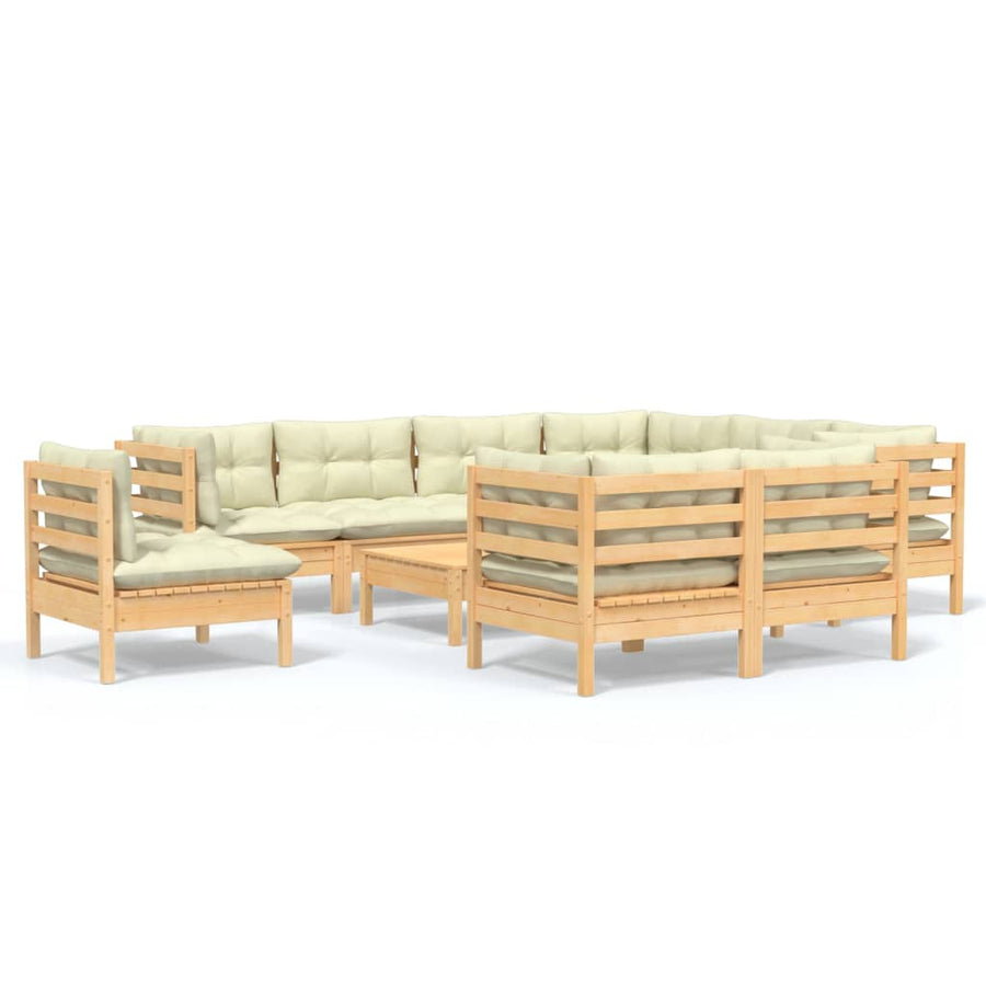 -Delige Loungeset Met Kleurige Kussens Grenenhout 10 Bruin en crème
