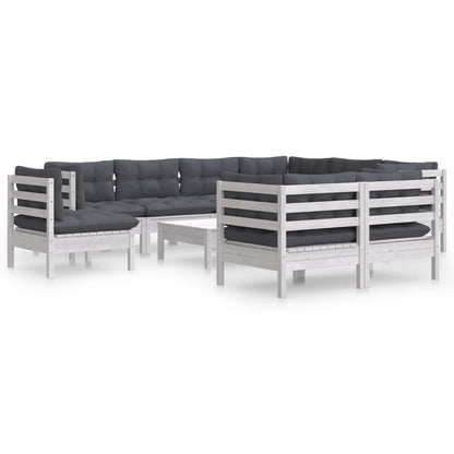 -Delige Loungeset Met Kussens Massief Grenenhout 10 Wit