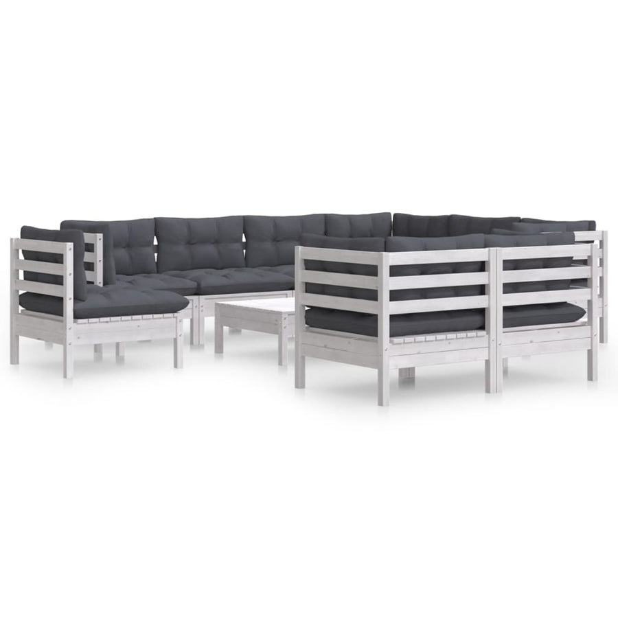 -Delige Loungeset Met Kussens Massief Grenenhout 10 Wit