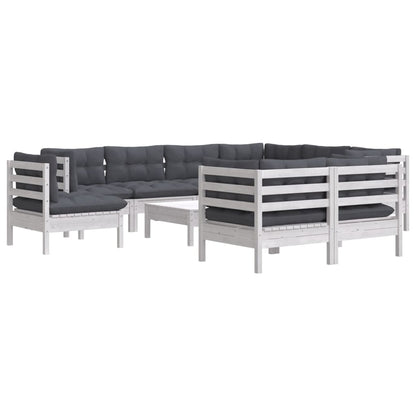 -Delige Loungeset Met Kussens Massief Grenenhout 10 Wit