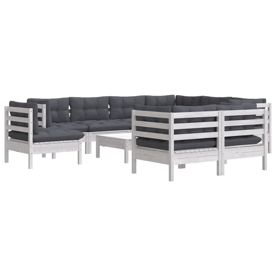 -Delige Loungeset Met Kussens Massief Grenenhout 10 Wit