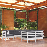 Loungeset 10-delig massief grenenhout wit